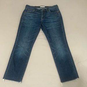 Madewell The Slim Boy Jeans Washed Blue Mid Rise With Raw Hem Size 27